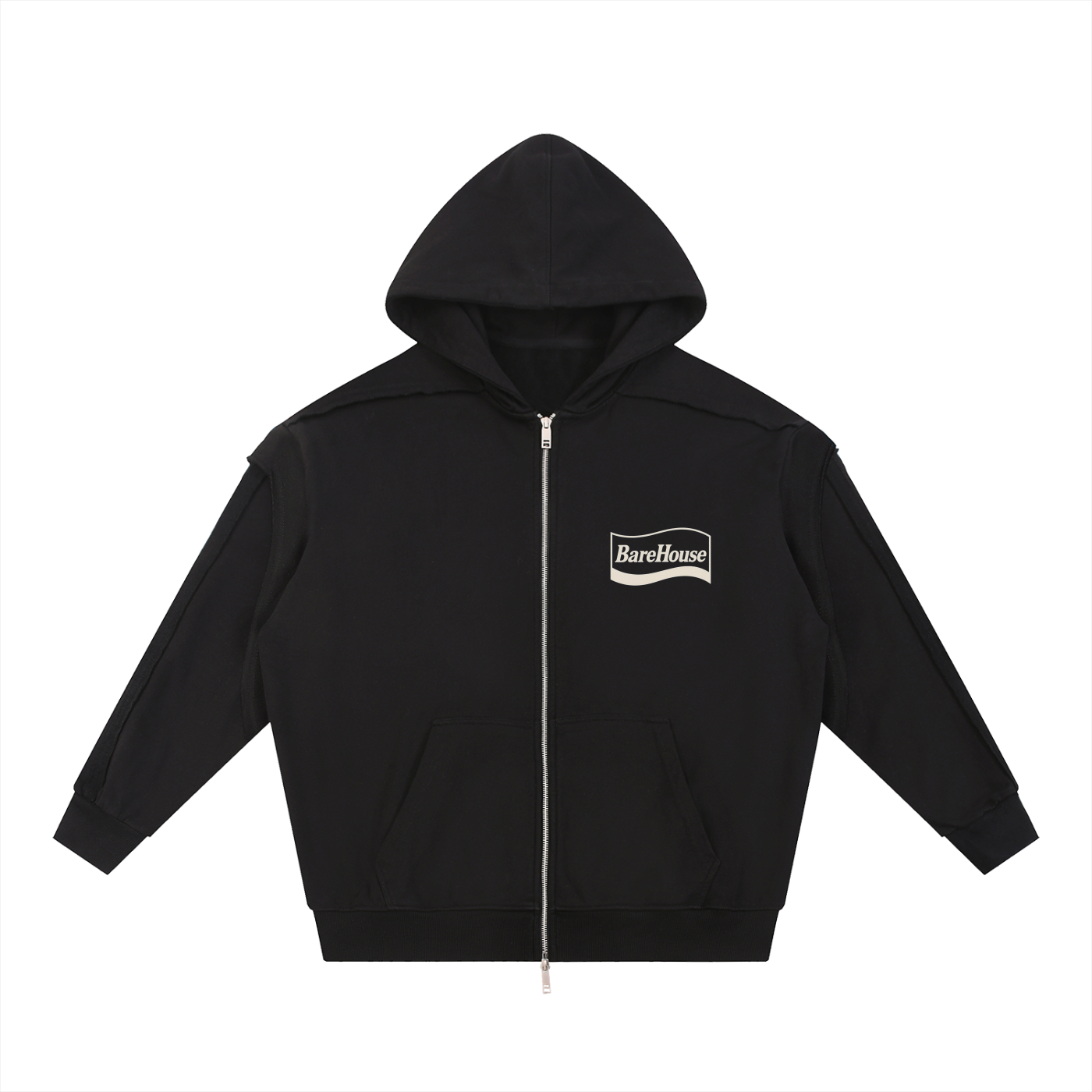 Contrast Tape Raw Edge Double Layered Zip Hoodie