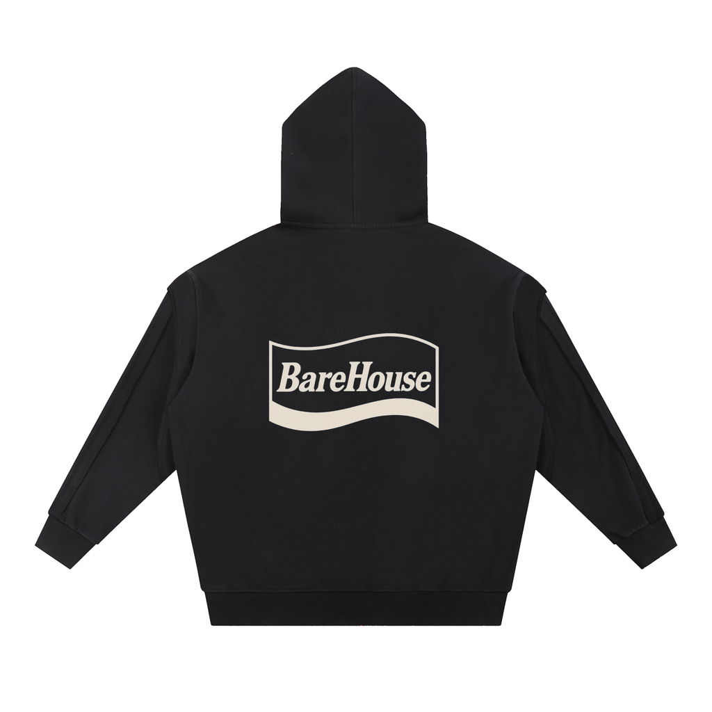 Contrast Tape Raw Edge Double Layered Zip Hoodie