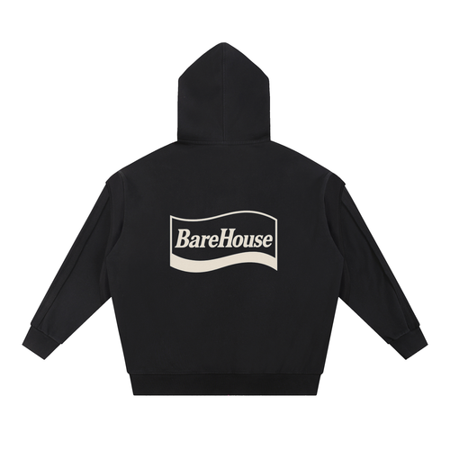 Contrast Tape Raw Edge Double Layered Zip Hoodie