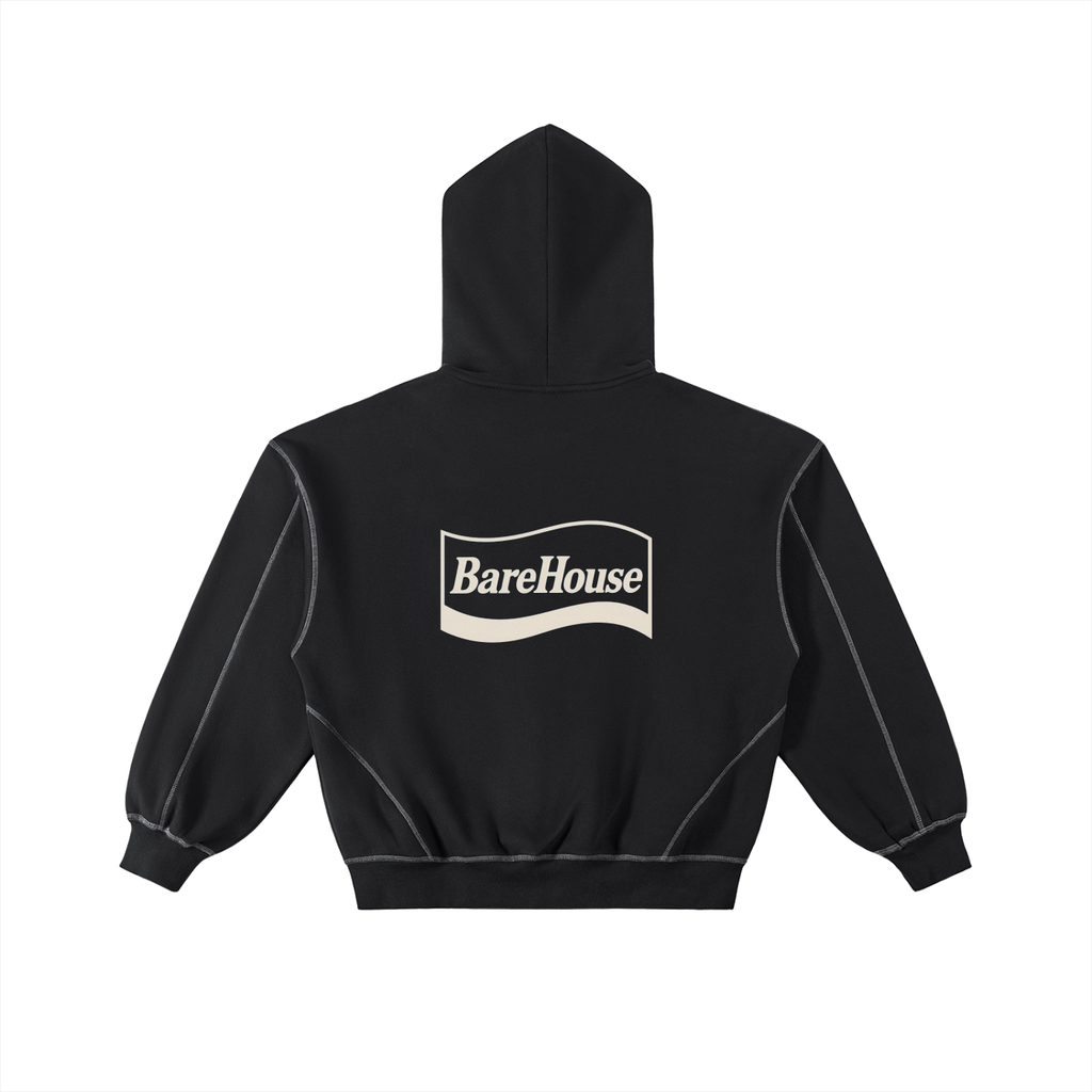 Contrast-Stitched Boxy Fleece Zip Hoodie