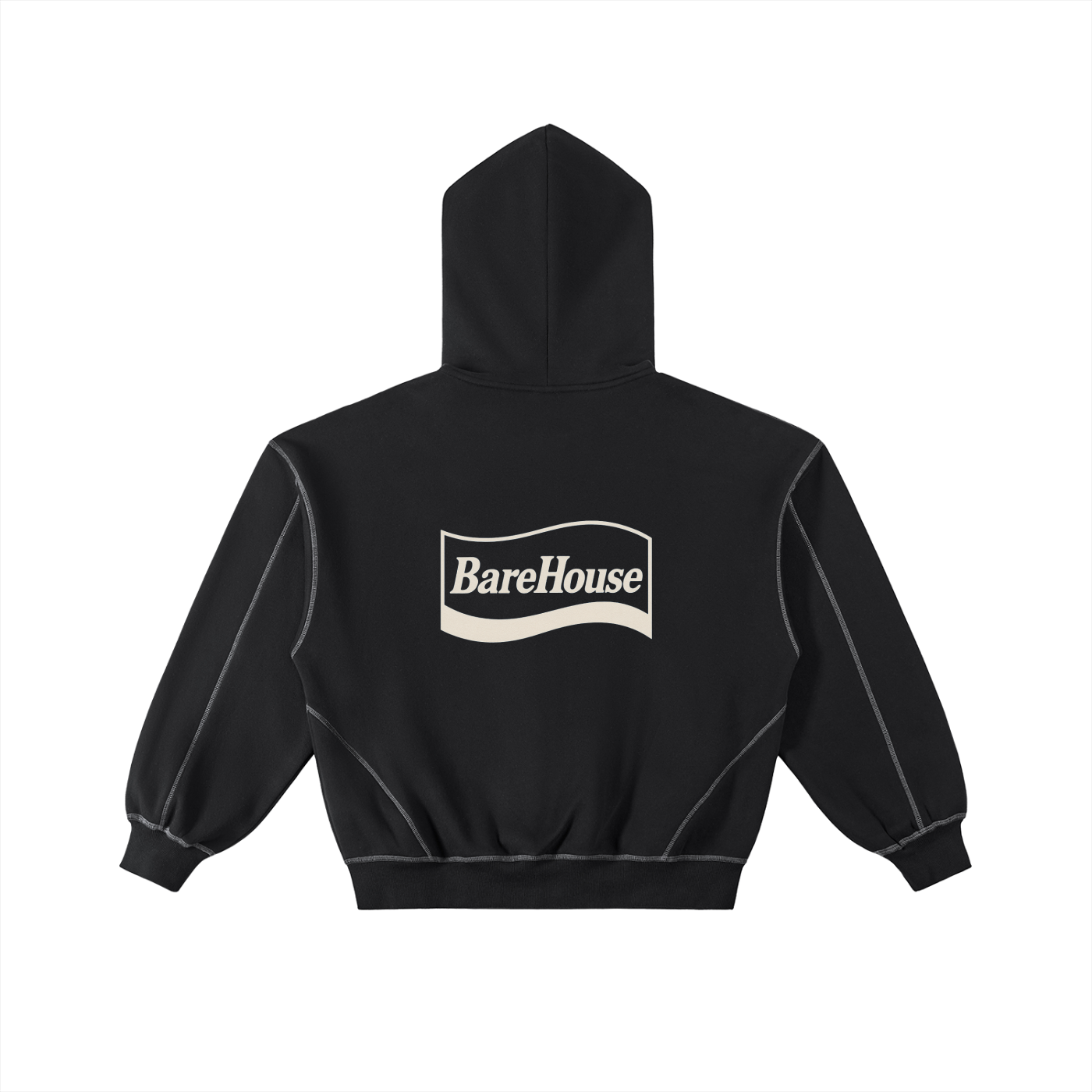 Contrast-Stitched Boxy Fleece Zip Hoodie
